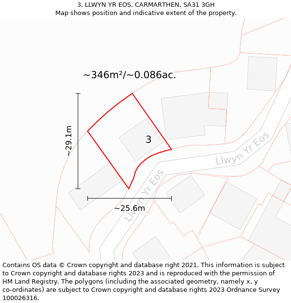 3, LLWYN YR EOS, CARMARTHEN, SA31 3GH: Plot and title map