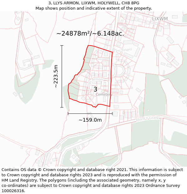 3, LLYS ARMON, LIXWM, HOLYWELL, CH8 8PG: Plot and title map