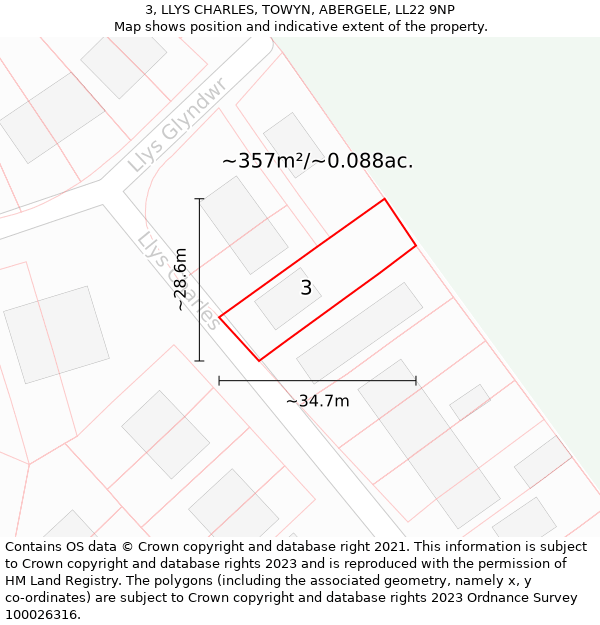 3, LLYS CHARLES, TOWYN, ABERGELE, LL22 9NP: Plot and title map