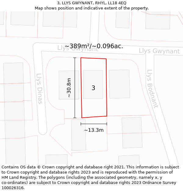 3, LLYS GWYNANT, RHYL, LL18 4EQ: Plot and title map