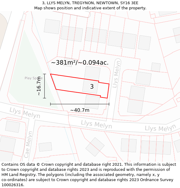 3, LLYS MELYN, TREGYNON, NEWTOWN, SY16 3EE: Plot and title map