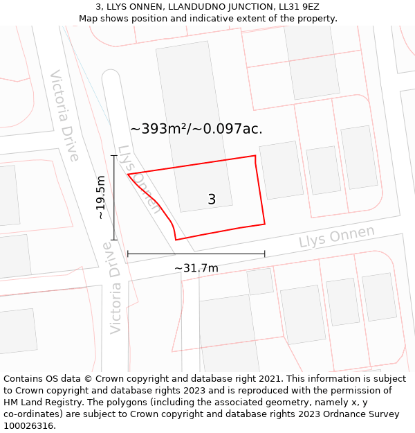 3, LLYS ONNEN, LLANDUDNO JUNCTION, LL31 9EZ: Plot and title map