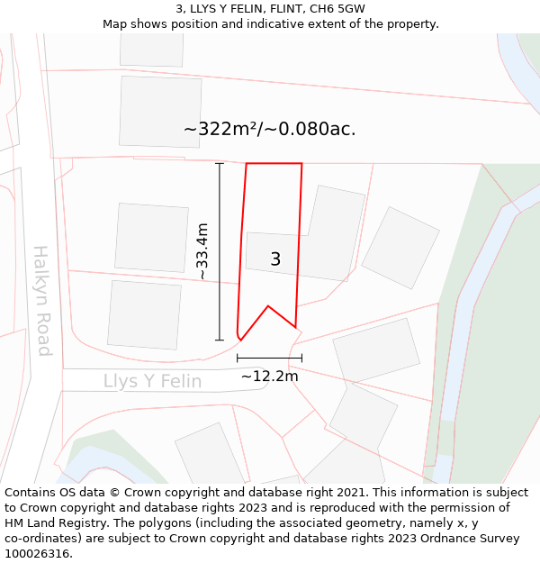 3, LLYS Y FELIN, FLINT, CH6 5GW: Plot and title map