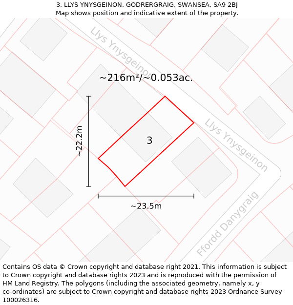 3, LLYS YNYSGEINON, GODRERGRAIG, SWANSEA, SA9 2BJ: Plot and title map