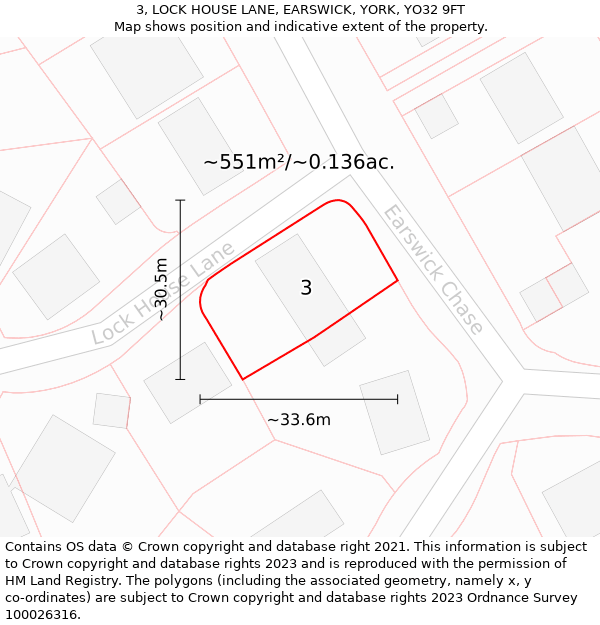 3, LOCK HOUSE LANE, EARSWICK, YORK, YO32 9FT: Plot and title map