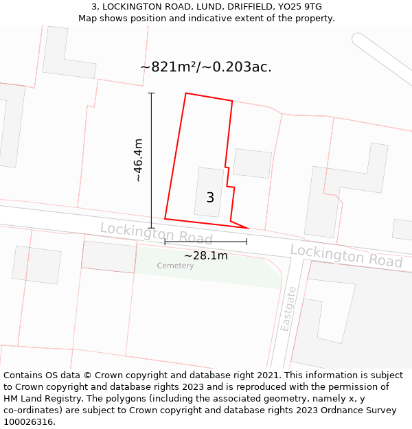 3, LOCKINGTON ROAD, LUND, DRIFFIELD, YO25 9TG: Plot and title map