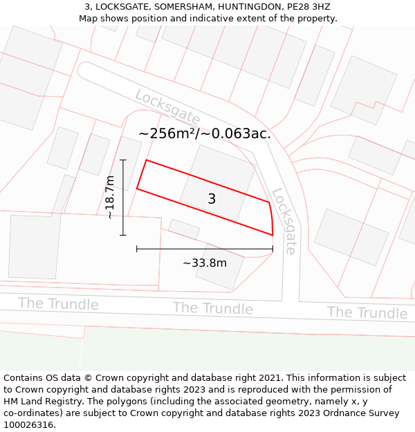 3, LOCKSGATE, SOMERSHAM, HUNTINGDON, PE28 3HZ: Plot and title map