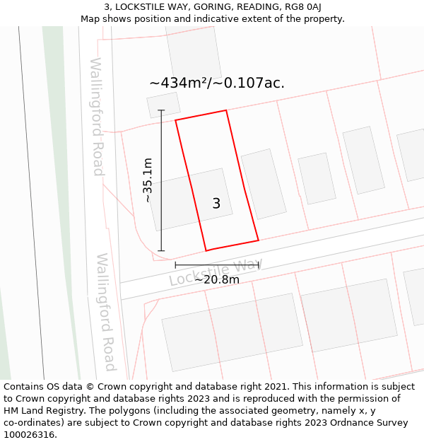 3, LOCKSTILE WAY, GORING, READING, RG8 0AJ: Plot and title map