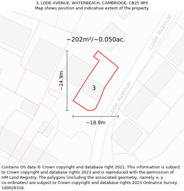 3, LODE AVENUE, WATERBEACH, CAMBRIDGE, CB25 9PX: Plot and title map