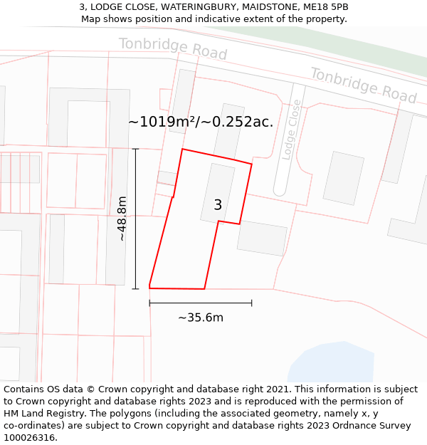 3, LODGE CLOSE, WATERINGBURY, MAIDSTONE, ME18 5PB: Plot and title map