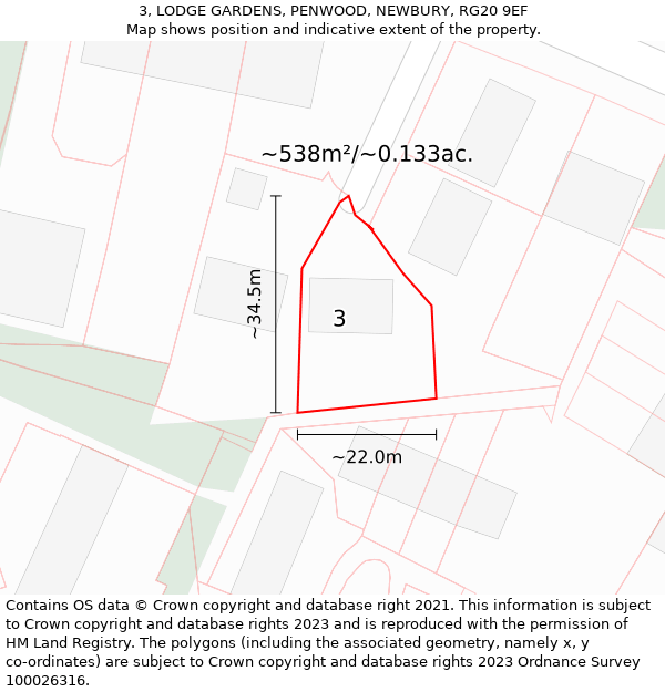 3, LODGE GARDENS, PENWOOD, NEWBURY, RG20 9EF: Plot and title map