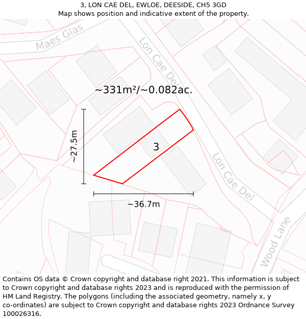 3, LON CAE DEL, EWLOE, DEESIDE, CH5 3GD: Plot and title map