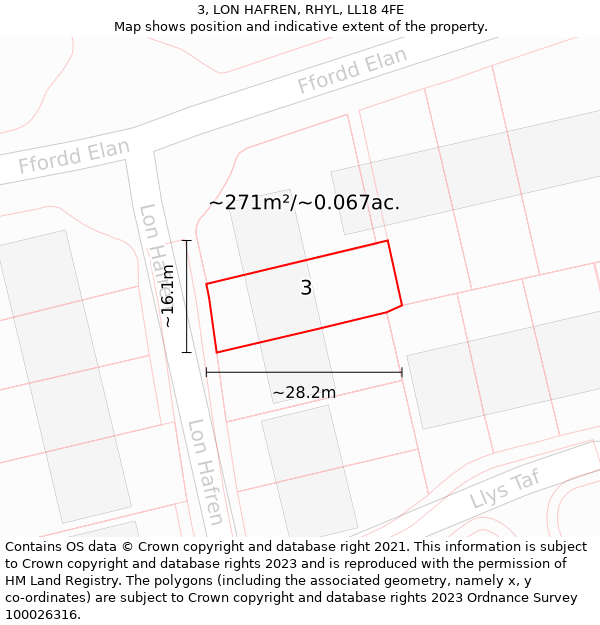 3, LON HAFREN, RHYL, LL18 4FE: Plot and title map