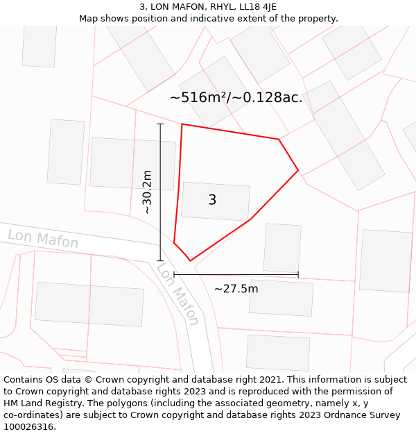 3, LON MAFON, RHYL, LL18 4JE: Plot and title map