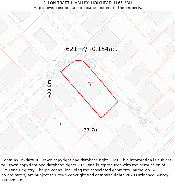 3, LON TRAETH, VALLEY, HOLYHEAD, LL65 3BH: Plot and title map