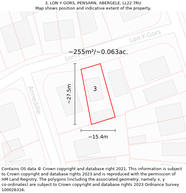 3, LON Y GORS, PENSARN, ABERGELE, LL22 7RU: Plot and title map