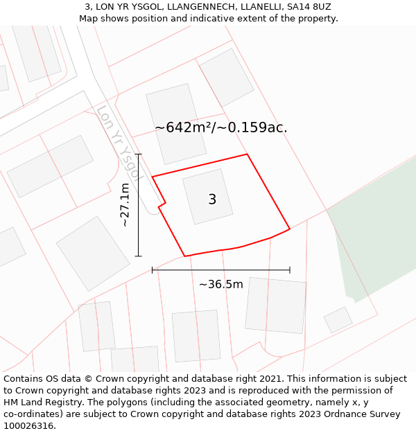 3, LON YR YSGOL, LLANGENNECH, LLANELLI, SA14 8UZ: Plot and title map