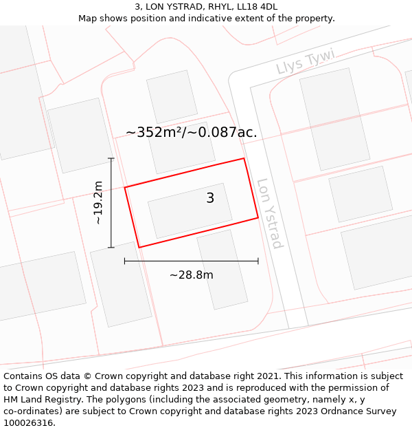 3, LON YSTRAD, RHYL, LL18 4DL: Plot and title map