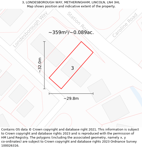 3, LONDESBOROUGH WAY, METHERINGHAM, LINCOLN, LN4 3HL: Plot and title map