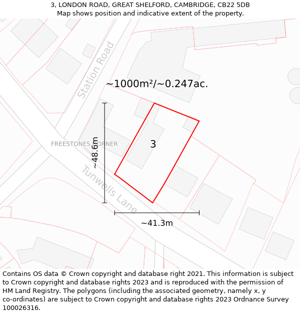 3, LONDON ROAD, GREAT SHELFORD, CAMBRIDGE, CB22 5DB: Plot and title map