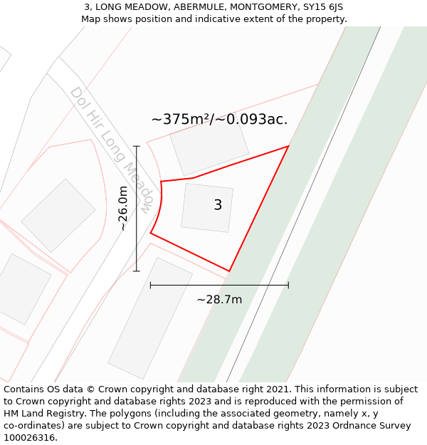 3, LONG MEADOW, ABERMULE, MONTGOMERY, SY15 6JS: Plot and title map