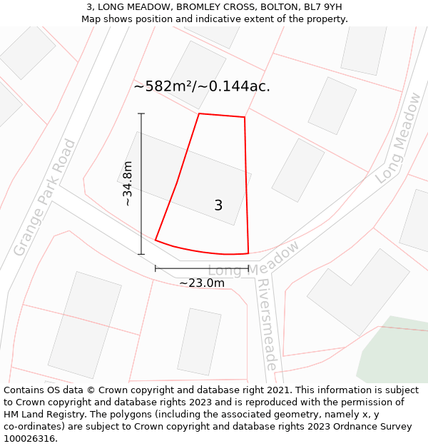 3, LONG MEADOW, BROMLEY CROSS, BOLTON, BL7 9YH: Plot and title map
