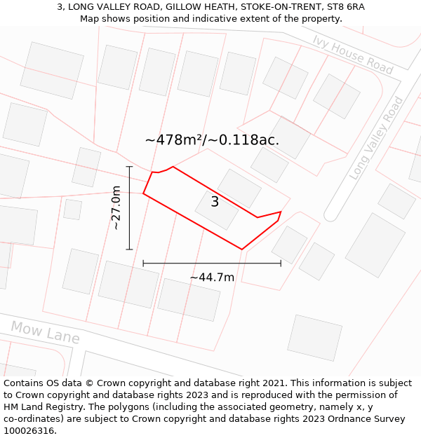 3, LONG VALLEY ROAD, GILLOW HEATH, STOKE-ON-TRENT, ST8 6RA: Plot and title map