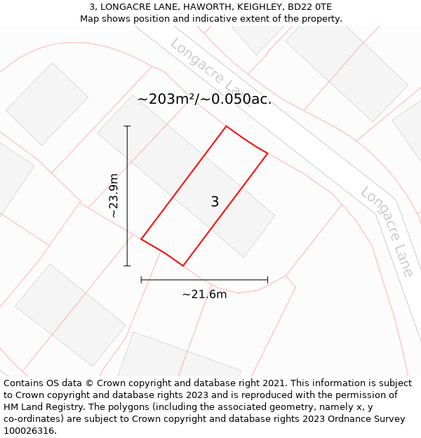 3, LONGACRE LANE, HAWORTH, KEIGHLEY, BD22 0TE: Plot and title map