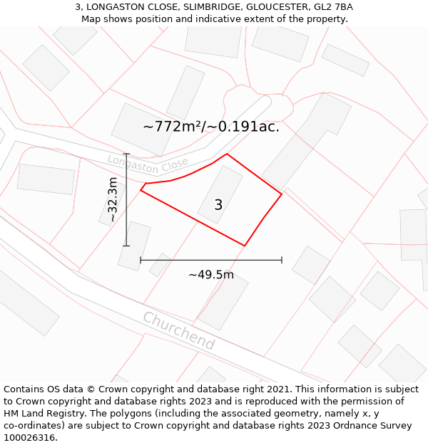 3, LONGASTON CLOSE, SLIMBRIDGE, GLOUCESTER, GL2 7BA: Plot and title map