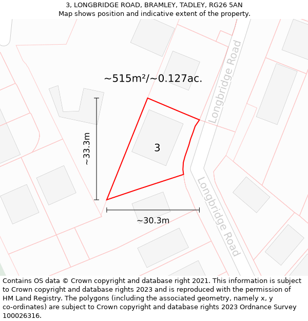 3, LONGBRIDGE ROAD, BRAMLEY, TADLEY, RG26 5AN: Plot and title map