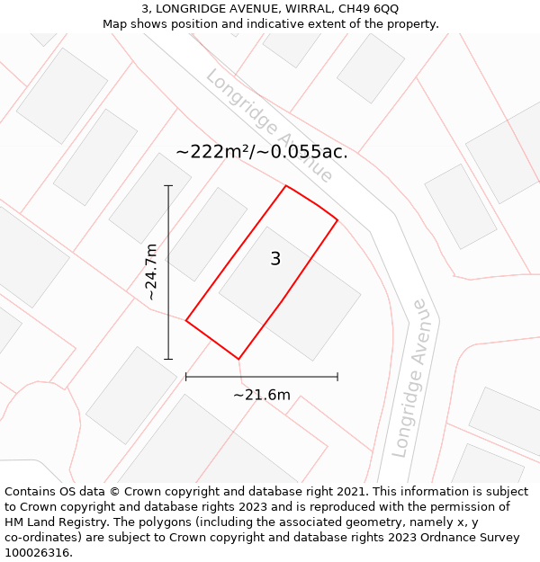 3, LONGRIDGE AVENUE, WIRRAL, CH49 6QQ: Plot and title map