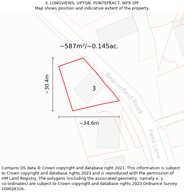 3, LONGVIEWS, UPTON, PONTEFRACT, WF9 1PF: Plot and title map