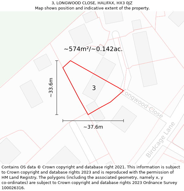 3, LONGWOOD CLOSE, HALIFAX, HX3 0JZ: Plot and title map