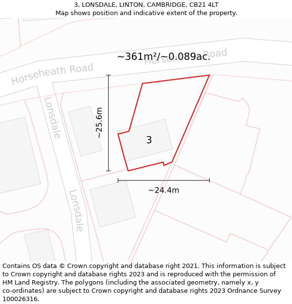 3, LONSDALE, LINTON, CAMBRIDGE, CB21 4LT: Plot and title map