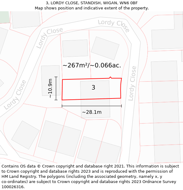 3, LORDY CLOSE, STANDISH, WIGAN, WN6 0BF: Plot and title map