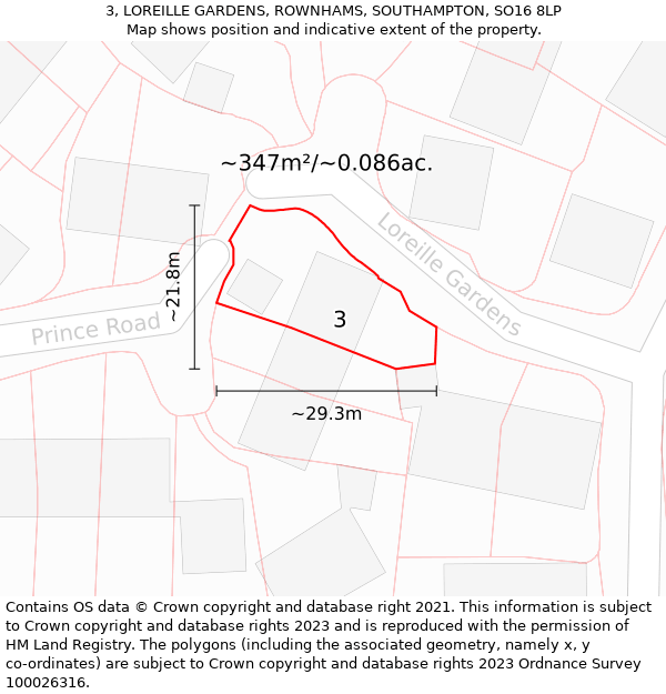 3, LOREILLE GARDENS, ROWNHAMS, SOUTHAMPTON, SO16 8LP: Plot and title map