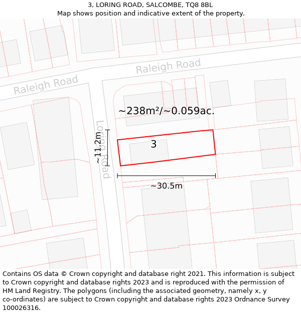 3, LORING ROAD, SALCOMBE, TQ8 8BL: Plot and title map