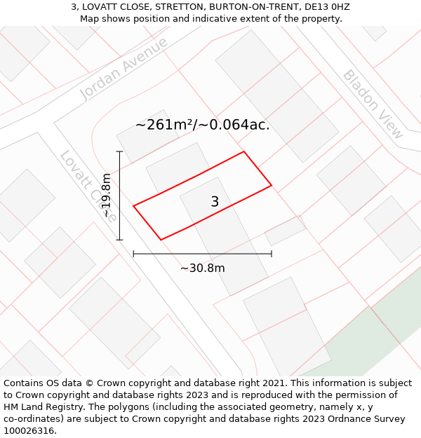 3, LOVATT CLOSE, STRETTON, BURTON-ON-TRENT, DE13 0HZ: Plot and title map