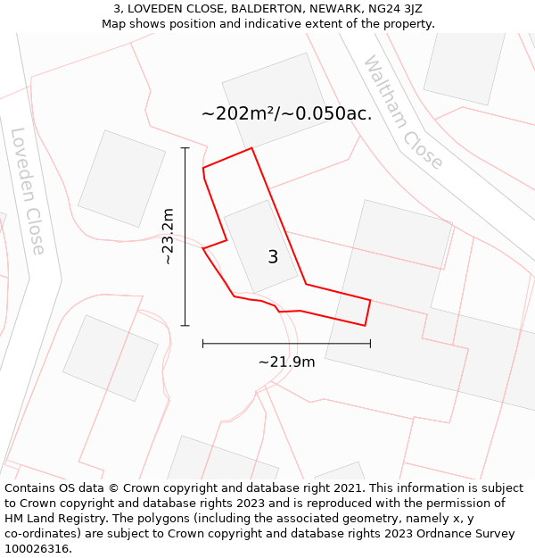 3, LOVEDEN CLOSE, BALDERTON, NEWARK, NG24 3JZ: Plot and title map