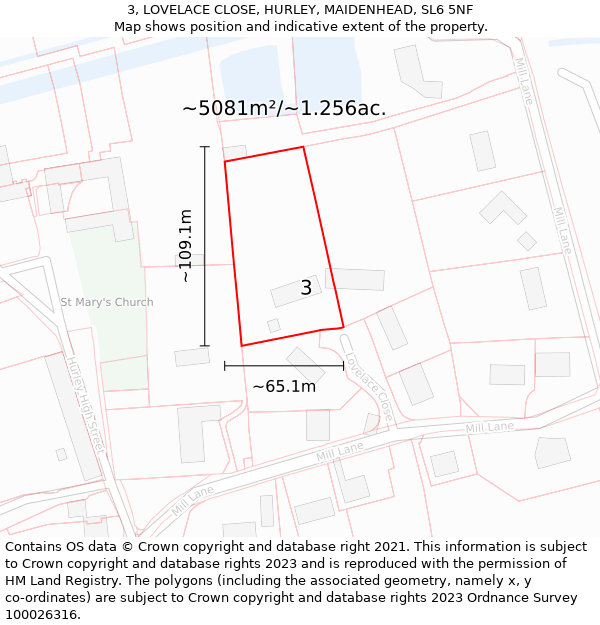 3, LOVELACE CLOSE, HURLEY, MAIDENHEAD, SL6 5NF: Plot and title map