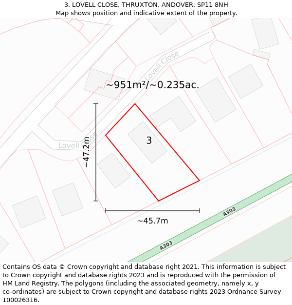 3, LOVELL CLOSE, THRUXTON, ANDOVER, SP11 8NH: Plot and title map