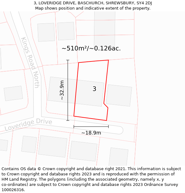 3, LOVERIDGE DRIVE, BASCHURCH, SHREWSBURY, SY4 2DJ: Plot and title map