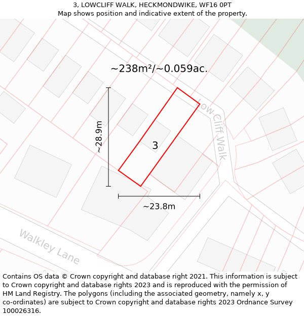 3, LOWCLIFF WALK, HECKMONDWIKE, WF16 0PT: Plot and title map