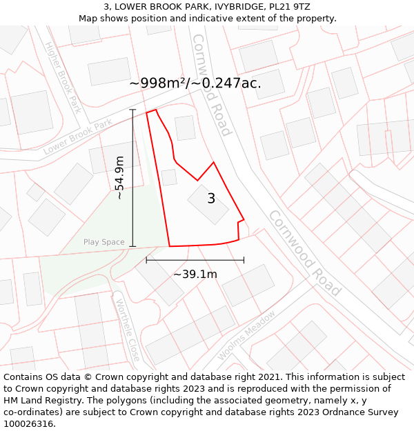 3, LOWER BROOK PARK, IVYBRIDGE, PL21 9TZ: Plot and title map