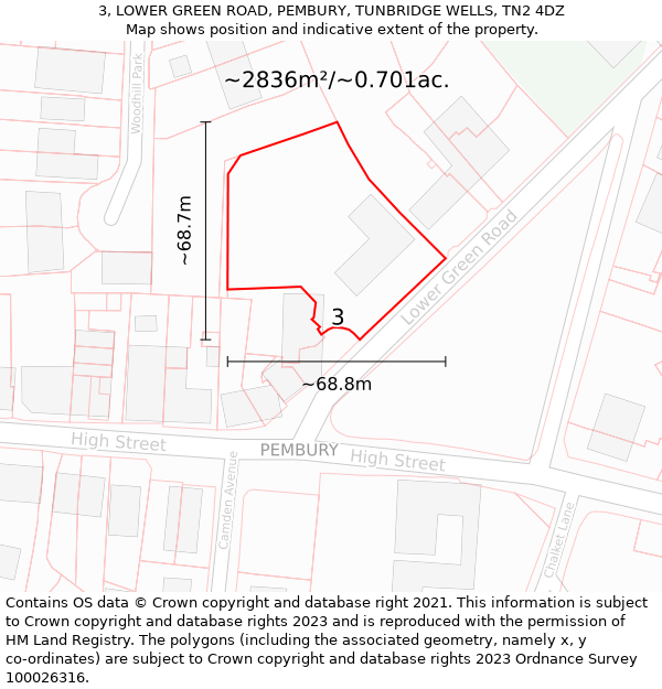 3, LOWER GREEN ROAD, PEMBURY, TUNBRIDGE WELLS, TN2 4DZ: Plot and title map