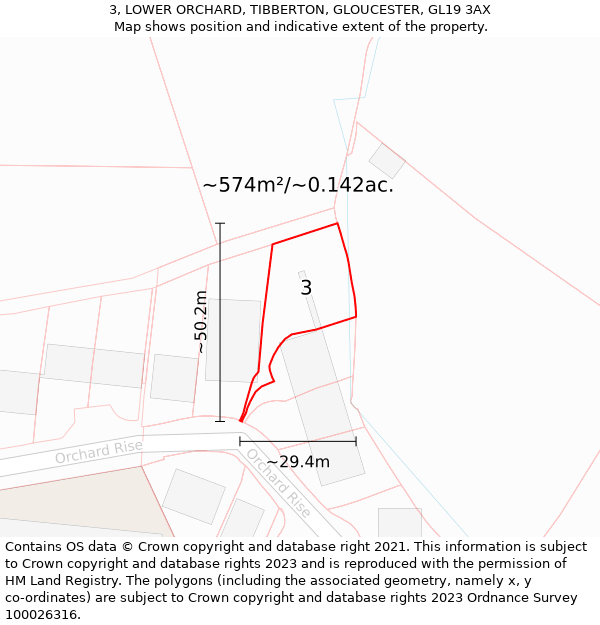 3, LOWER ORCHARD, TIBBERTON, GLOUCESTER, GL19 3AX: Plot and title map