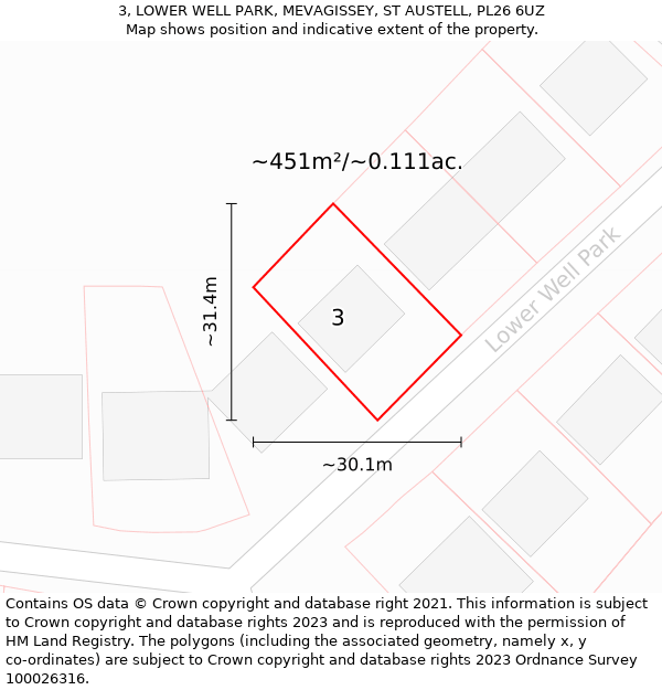 3, LOWER WELL PARK, MEVAGISSEY, ST AUSTELL, PL26 6UZ: Plot and title map