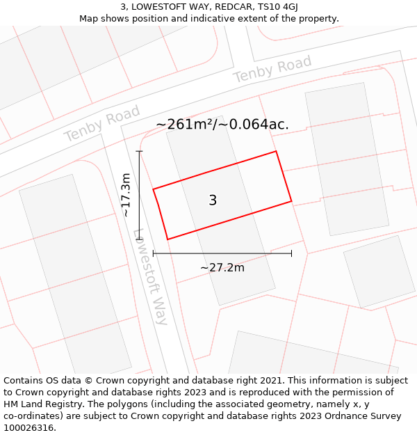 3, LOWESTOFT WAY, REDCAR, TS10 4GJ: Plot and title map