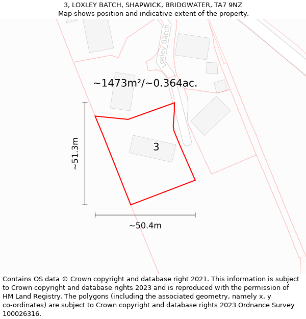 3, LOXLEY BATCH, SHAPWICK, BRIDGWATER, TA7 9NZ: Plot and title map