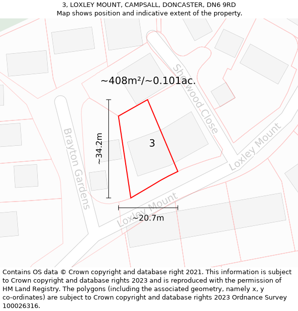 3, LOXLEY MOUNT, CAMPSALL, DONCASTER, DN6 9RD: Plot and title map